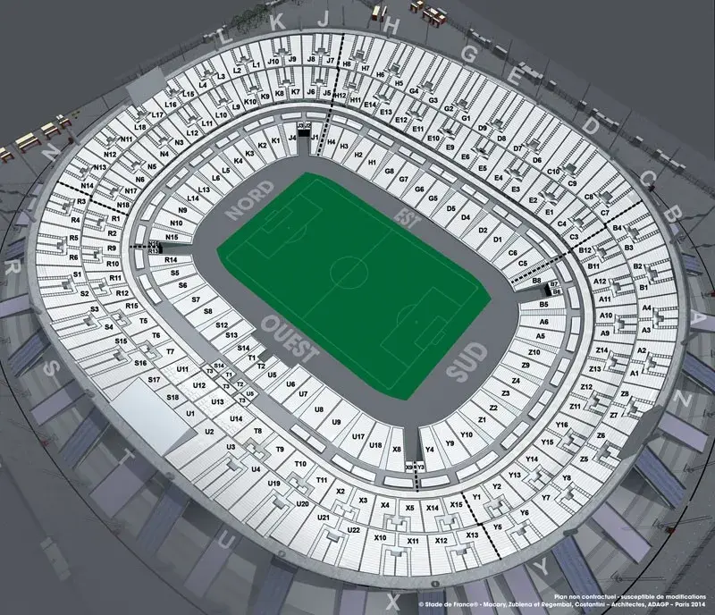 Plan du stade (Stade de France, Saint-Denis), catégories de places